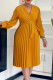 Earth Yellow Elegant Solid Color Patchwork Zipper Pleated V Neck Long Dresses
