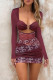 Burgundy Sexy Lace Hollow Out Patchwork Asymmetrical Collar Wrapped Skirt Dresses