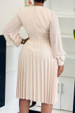 Colorful Blue Elegant Solid Color Patchwork Zipper Pleated V Neck Long Dresses