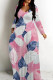 Powder White Casual Print Patchwork U Neck Long Dresses