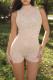 Apricot Sexy Solid Color Patchwork Beading Zipper O Neck Skinny Rompers