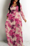 Powder White Casual Print Patchwork U Neck Long Dresses