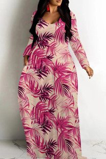 Light Pink Casual Print Patchwork U Neck Long Dresses