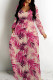 Light Pink Casual Print Patchwork U Neck Long Dresses