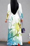 Purple Elegant Floral Print Lace Up Contrast V Neck Printed Dresses