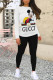 White Casual Cartoon Print Letters O Neck Long Sleeve Two Pieces