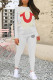 White Casual Letter Print Contrast O Neck Long Sleeve Two Pieces