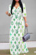 Gradient Color Casual Letter Print Gradient Lace Up Contrast V Neck Printed Dresses