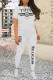 White Casual Street Letter Print Contrast O Neck Short Sleeve Two Pieces