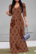 Brown Casual Letter Print Gradient Lace Up Contrast V Neck Printed Dresses
