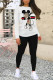 Red White Casual Cartoon Print Letters O Neck Long Sleeve Two Pieces