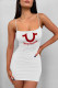White Sexy Letter Print U Neck Sling Dresses