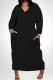 Black Casual Solid Color Pocket V Neck Long Sleeve Plus Size Dresses