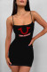 Black Sexy Letter Print U Neck Sling Dresses