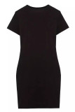 Black Casual Print Patchwork O Neck Wrapped Skirt Dresses