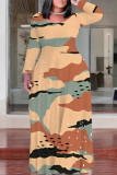Multi-color Casual Geometric Print Flowers Pocket Contrast O Neck Printed Plus Size Dresses