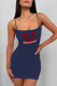 Navy Blue Sexy Letter Print U Neck Sling Dresses