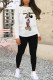 Cream White Casual Cartoon Print Letters O Neck Long Sleeve Two Pieces