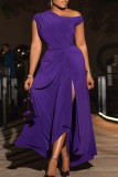 Pink Elegant Solid Color Patchwork High Slit Oblique Collar Irregular Dresses