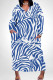 White Blue Casual Stripe Pocket Patchwork V Neck Straight Plus Size Dresses