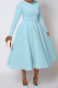 Baby Blue Elegant Solid Color Patchwork Zipper O Neck A Line Dresses