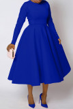 Baby Blue Elegant Solid Color Patchwork Zipper O Neck A Line Dresses