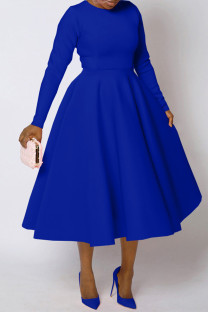 Royal Blue Elegant Solid Color Patchwork Zipper O Neck A Line Dresses