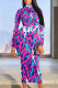 Rose Red Casual Print Patchwork Half A Turtleneck Wrapped Skirt Dresses