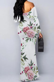 Ginger Sexy Floral Print Contrast Off Shoulder One Step Skirt Dresses