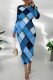 Blue Casual Print Patchwork O Neck Long Dresses