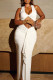 White Sexy Solid Color Hollow Out Patchwork V Neck Long Dresses