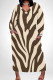 Brown Casual Stripe Pocket Patchwork V Neck Straight Plus Size Dresses