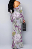 Ginger Sexy Floral Print Contrast Off Shoulder One Step Skirt Dresses