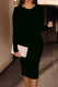 Black Casual Solid Color Patchwork O Neck Wrapped Skirt Dresses