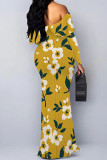 Ginger Sexy Floral Print Contrast Off Shoulder One Step Skirt Dresses