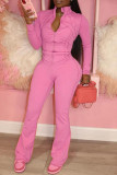 Pink Casual Solid Color Patchwork Zipper Zipper Collar Long Sleeve Two Pieces