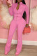 Pink Casual Solid Color Patchwork Zipper Zipper Collar Long Sleeve Two Pieces