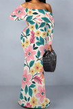 Ginger Sexy Floral Print Contrast Off Shoulder One Step Skirt Dresses