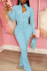 Baby Blue Casual Solid Color Patchwork Zipper Zipper Collar Long Sleeve Two Pieces