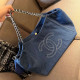 The cowboy blue Casual Letters Embroidered Patchwork Chains Bags