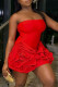 Red Sexy Solid Color Patchwork Backless Flower Shape Strapless Wrapped Skirt Dresses