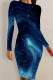 Dark Blue Casual Striped Print Gradient Contrast O Neck Printed Dresses