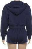 Deep Blue Casual Sportswear Letter Print Basic U Neck Long Sleeve Three Piece Set