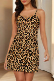 Pink Sexy Leopard Print Polka Dot Flowers Contrast Sleepwear