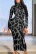 Dark Gray Casual Print Patchwork Half A Turtleneck Wrapped Skirt Dresses
