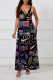 Black Casual Street Letter Print Gradient Pocket Contrast V Neck Sling Dresses