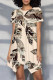 Multicolor Casual Floral Print Irregular Contrast O Neck Irregular Short Sleeve Dress