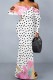 White Sexy Floral Print Polka Dot Ruffle Contrast Off Shoulder Long Dresses