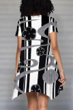 Multicolor Casual Floral Print Irregular Contrast O Neck Irregular Short Sleeve Dress