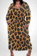 Light Orange Casual Print Pocket Patchwork V Neck Long Plus Size Dresses
